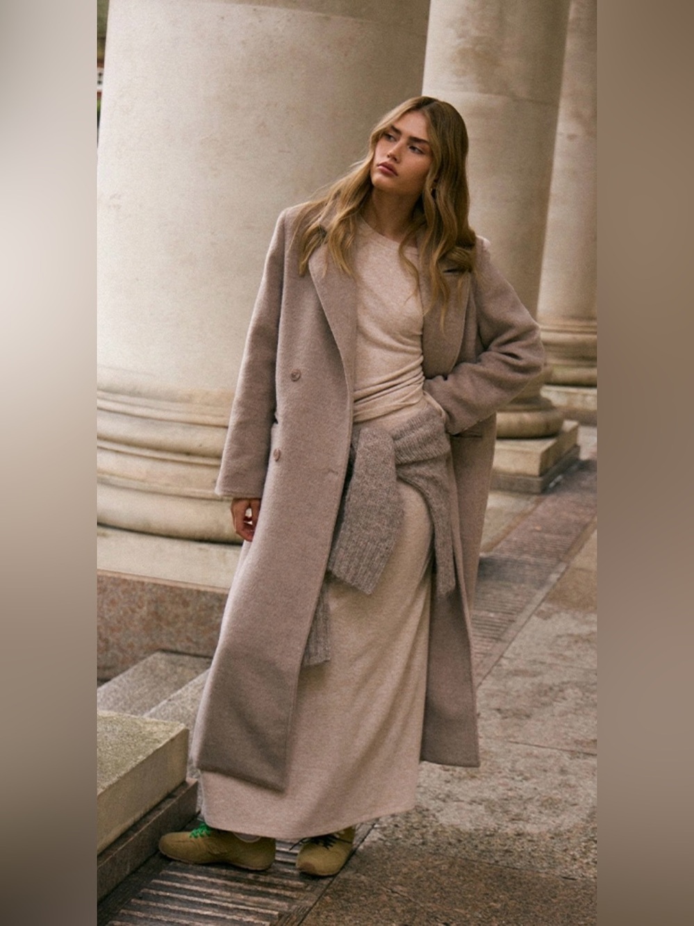 Pretty little thing womenβs oversized double breasted wool taupe maxi coat